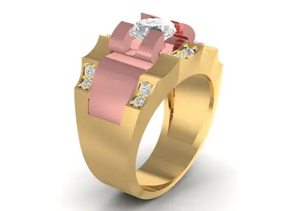 Two Tone Gold Diamond Center Ring for Men 637 3D print model
