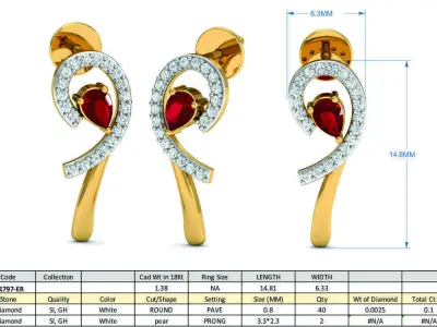 Bend Shape Fashion Earring - Pendant - Ring Set 3D print model