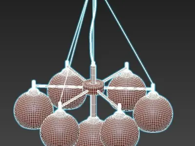 etnaa chandelier with six glass globes hanging from gold meta... 3D model