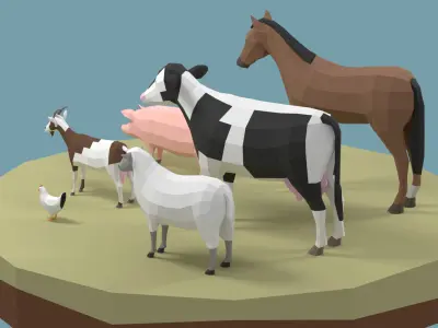 Lowpoly Stylized FARM Animals Pack Low-poly 3D model