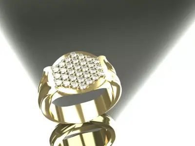 Round Diamond Pave Ring Size 8 Gold Silver Platinum Jewelry 3D print model