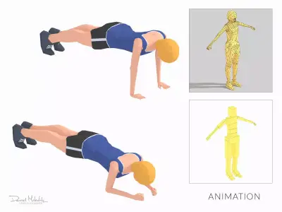 Plank Up  Exercise Woman Animation Low-poly 3D model