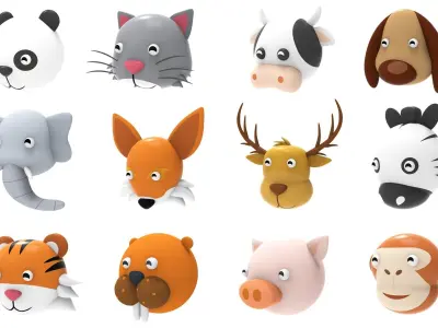 Animal Head 01 Cartoon Low-poly 3D model