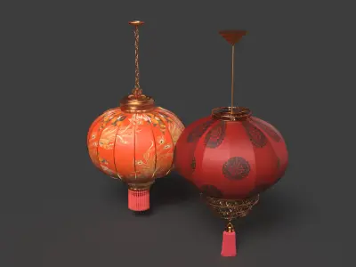 Chinese red lantern  Low-poly 3D model 8