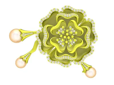 A4742 Luxury Diamond and Pearl Flower Pendant 3D print model