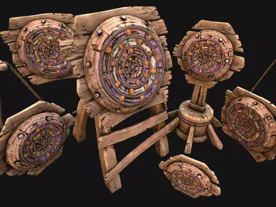 Medieval Wooden Target Dartboard Shooting Range Furniture Low-poly 3D model