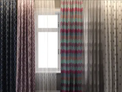 Curtain Set 3 curtains 3D model