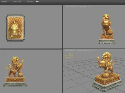 Golden lion sculpture - Asian lion sculpture Low-poly 3D model