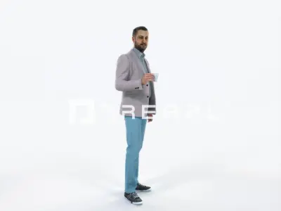 Portrait 03I Drinking Coffee Casual Man Low-poly 3D model