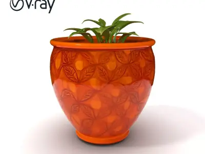 Ornamental Plant Pot with Leaf Design Model Pack Low-poly 3D model