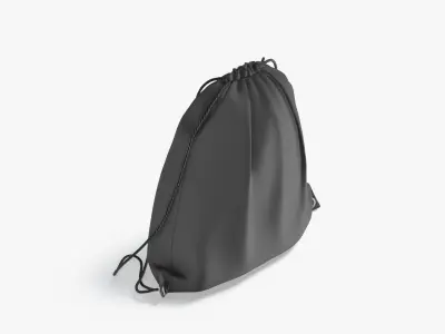 Black Drawstring Backpack - sport pouch with cord Low-poly 3D model