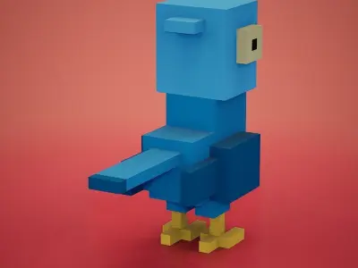 Voxel - Blue Macaw Parrot Low-poly 3D model
