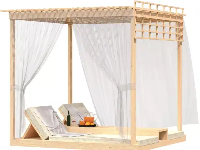 Relaxing Canopy - Modern Outdoor Lounge 3D Scene Low-poly 3D model