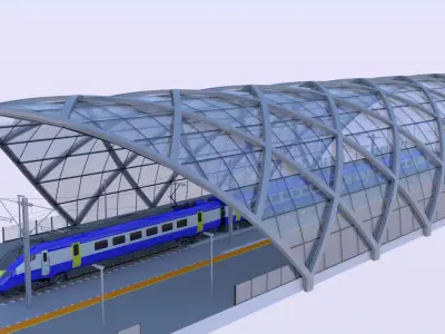 Station with Azuma train 3D model