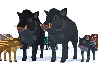 LowPoly Boars pack Low-poly 3D model