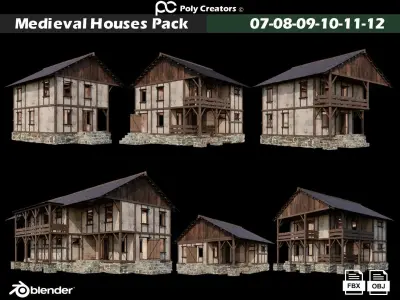 Medieval Houses 1-30 Collection - 4K Textures Game Ready Low-poly 3D model