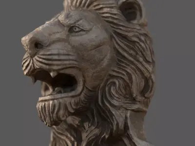 Lions Fountain Majesty  Realistic Lion Head Wall Fountain  Low-poly 3D model