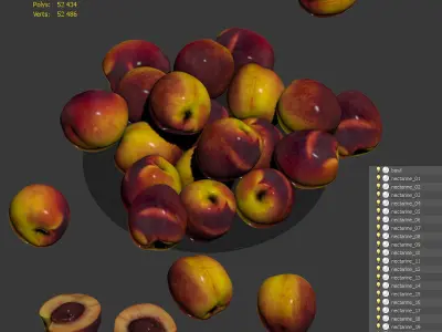 Nectarine in a glass plate Low-poly 3D model