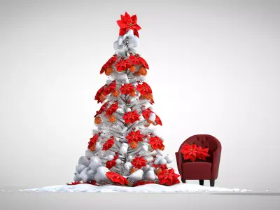 Christmas Red Flowers Pouf and Pillow 3D Model 3D model