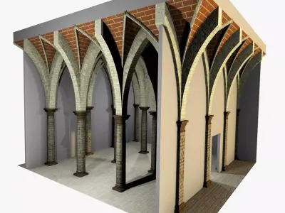 Vaulting 5-2 Gothic  500m spcd  with thin arches and thick curbs Low-poly 3D model