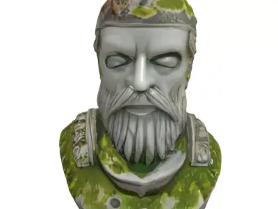 Ancient Mossy Stone Warrior Bust Low-poly 3D model