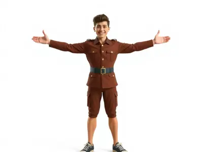 Animated D Character Model in Brown Uniform  Rigged and Animated Low-poly 3D model