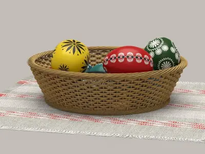 Easter eggs and basket 3D model