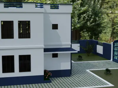 Modern house without swimming pool Low-poly 3D model