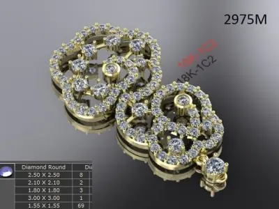 jewelry necklace and earrings with diamonds 3D print model