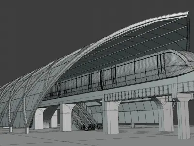 Monorail station with train 2023 V 3D model