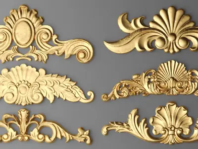 Cartouches SET 7 gold ornate ornaments 3D model