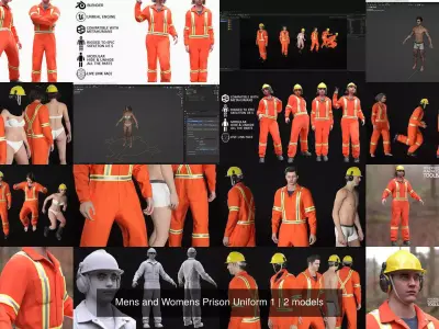 Mens and Womens Prison Uniform 1 3D Model Collection