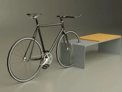 Street Bench with Bicycle Low-poly 3D model