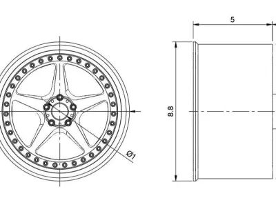 3SDM 3 33 RIMS FOR DIECAST 64 SCALE 3D print model