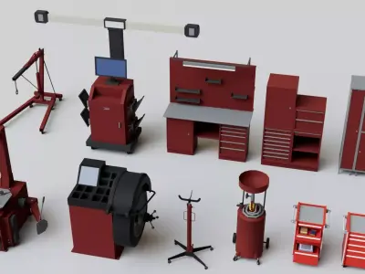 Realistic Car Garage Workshop Mega Pack Collection Low-poly 3D model