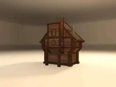 Fantasy medieval wooden house Low-poly 3D model