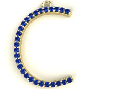 Letter C Pendant Diamonds Gold Silver Platinum Luxury Jewelry 3D print model