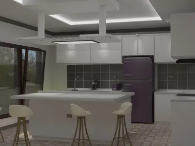 Kitchen modern with bar stools 3D model