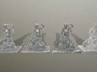 statue 3 bronze sculpture of woman on rock Low-poly 3D model