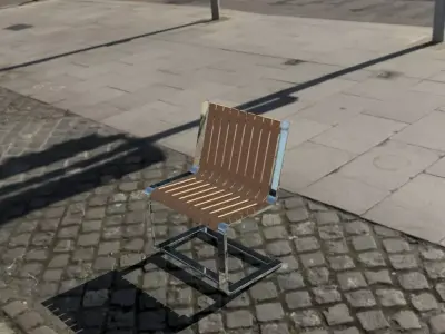 Title Modern Slatted Wood and Steel Cantilever Chair Low-poly 3D model
