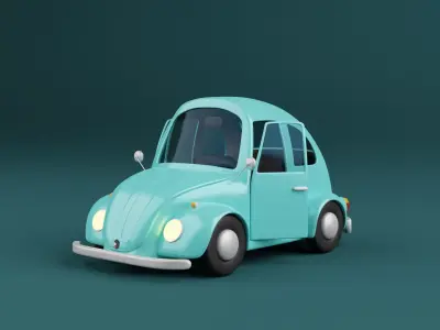 Stylized  Cartoon rigged car - Volkswagen Beetle 3D model