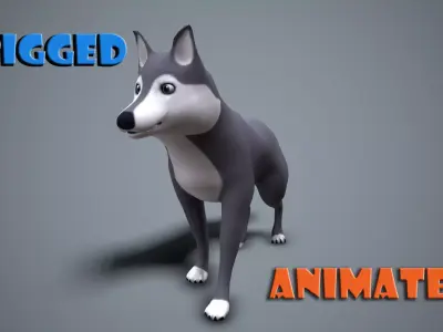Cartoon Husky Low-poly 3D model