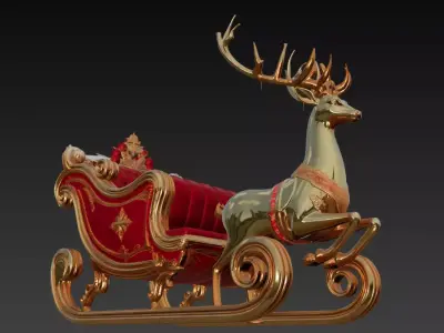 Luxury Golden Reindeer Sleigh - Ornate Christmas 3D Model 3D print model