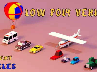 Low poly Vehicles tractor and car Free low-poly 3D model