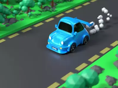 the little blue car on the road 3D model