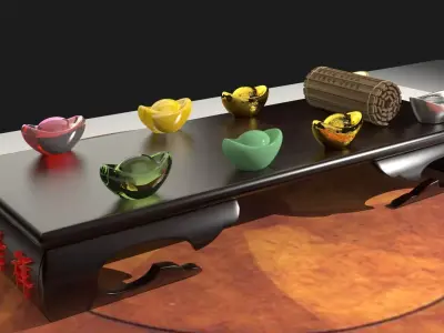 chinese gold ingot and bamboo slip  3D model