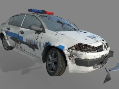 Wrecked destroyed police car 3D model Low-poly 3D model