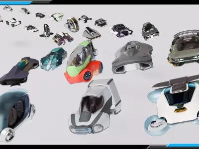 23  Simplistic Sci-Fi Flying Vehicles 3D Model Pack