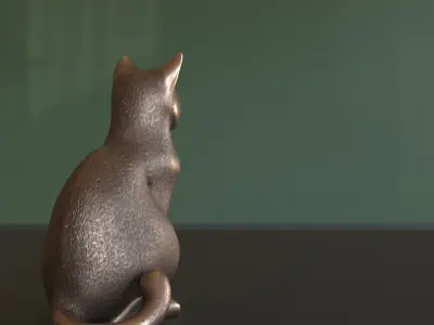 Cat Sitting Metal Statuette Low-poly Low-poly 3D model