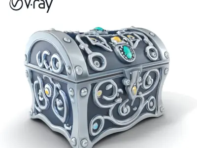 Mystical Treasure Chest with Silver Spirals and Gemstones mod... Low-poly 3D model